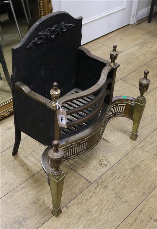 A George III style brass cast iron fire grate W.60cm